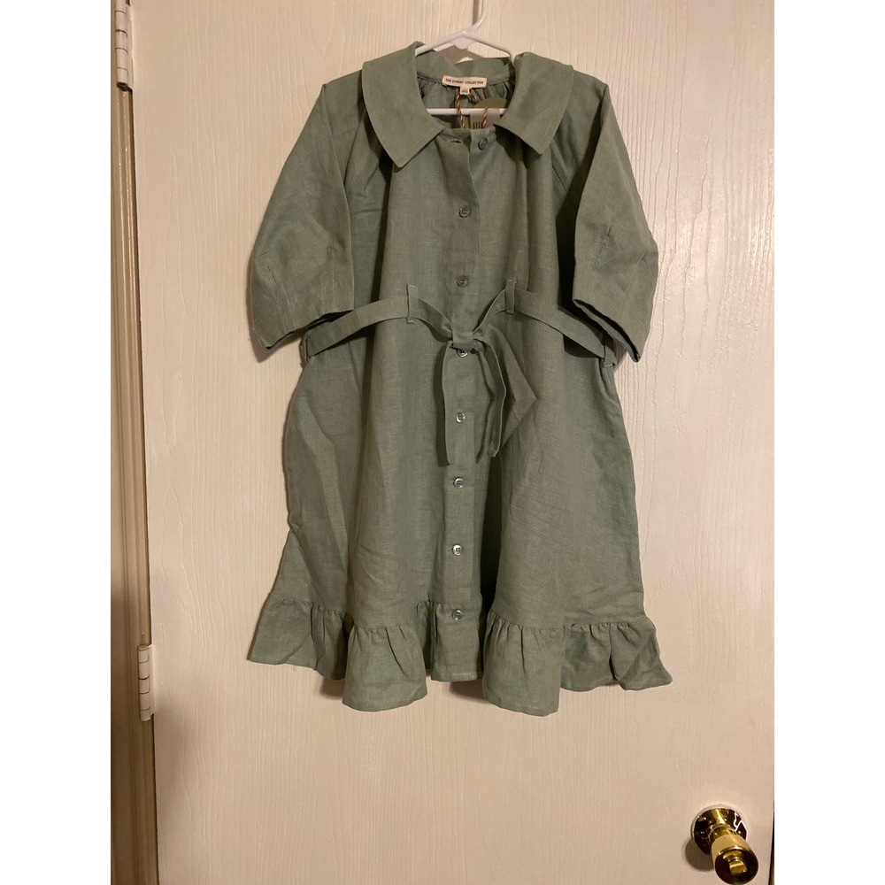The Sunday Collective SageGreen Linen Cotton Ruffle Hem Belted Dress 4Y NWT
0496